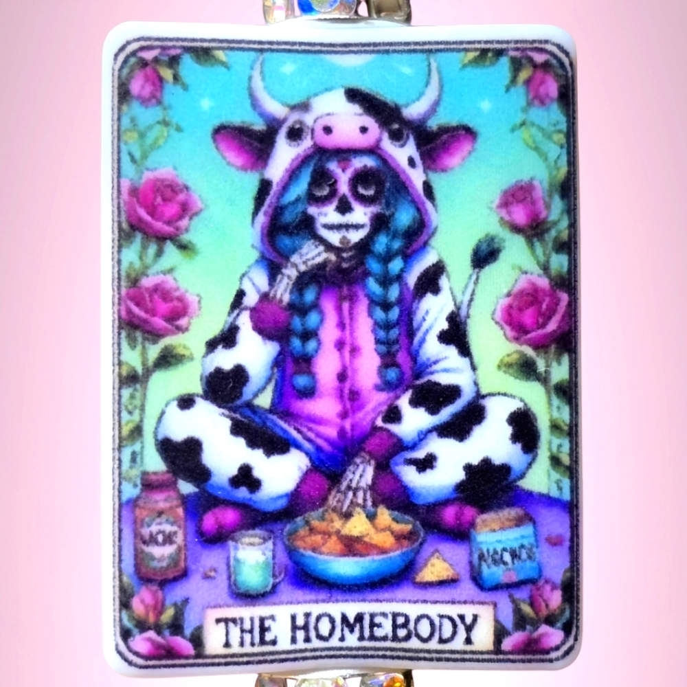 🟢 "THE HOMEBODY" Tarot Card Charm Heart Clip Beaded Bag Clip Keychain Hand-Made